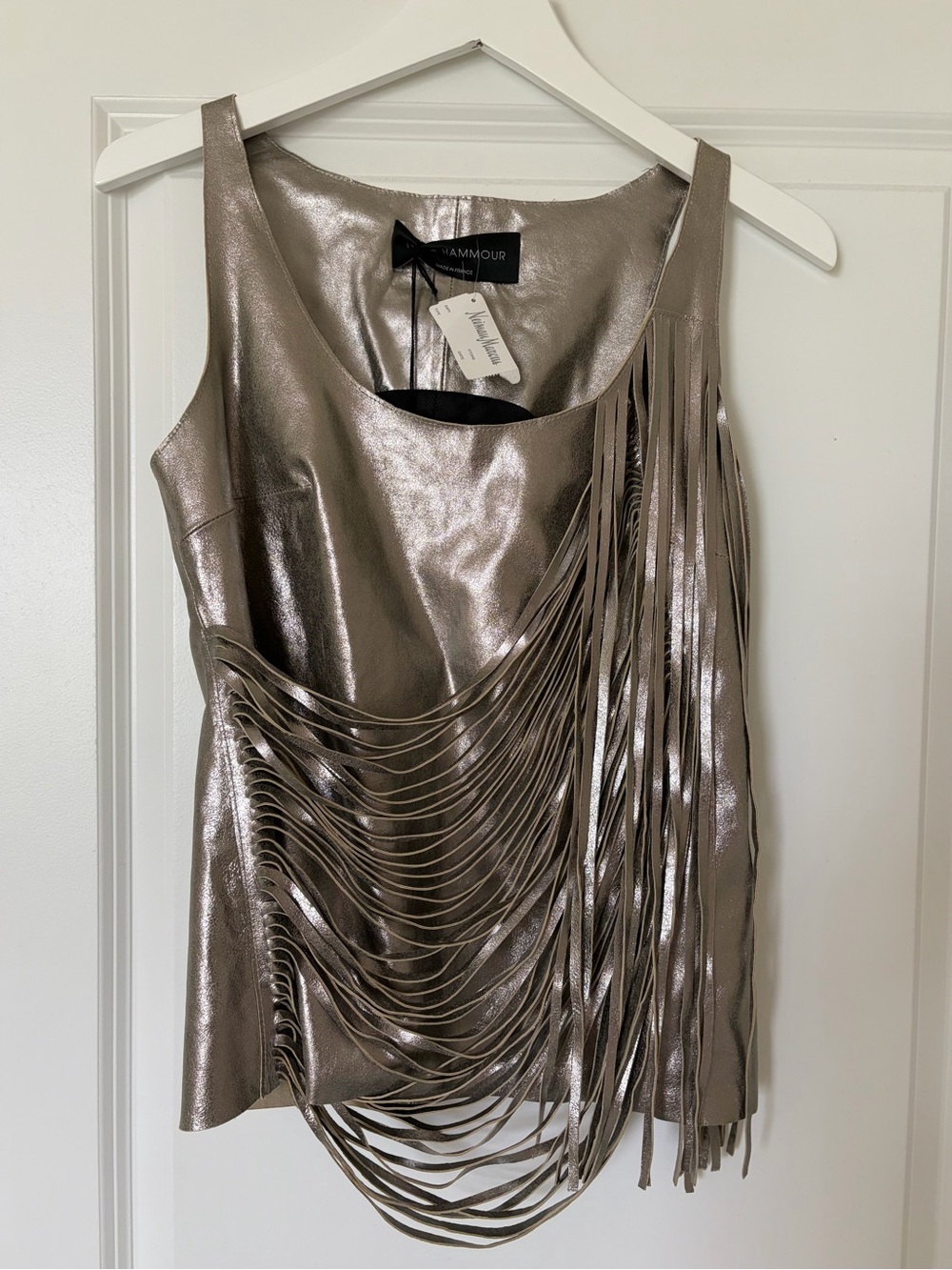 NWT Nour Hammour Retrograde Metallic Leather Fringe.